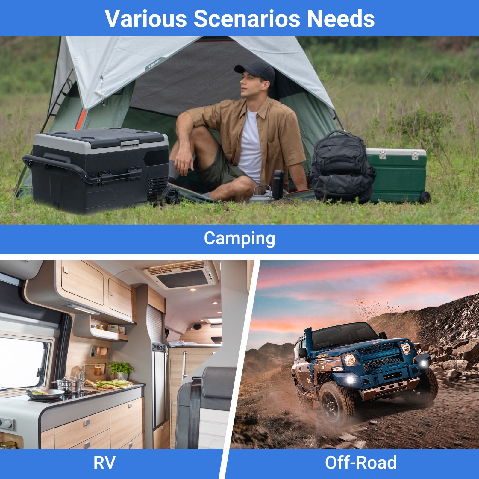 Techomey 12V/24V Car Fridge, 50L Camping Mini Freezer, Quiet Electric Compressor Cool Box