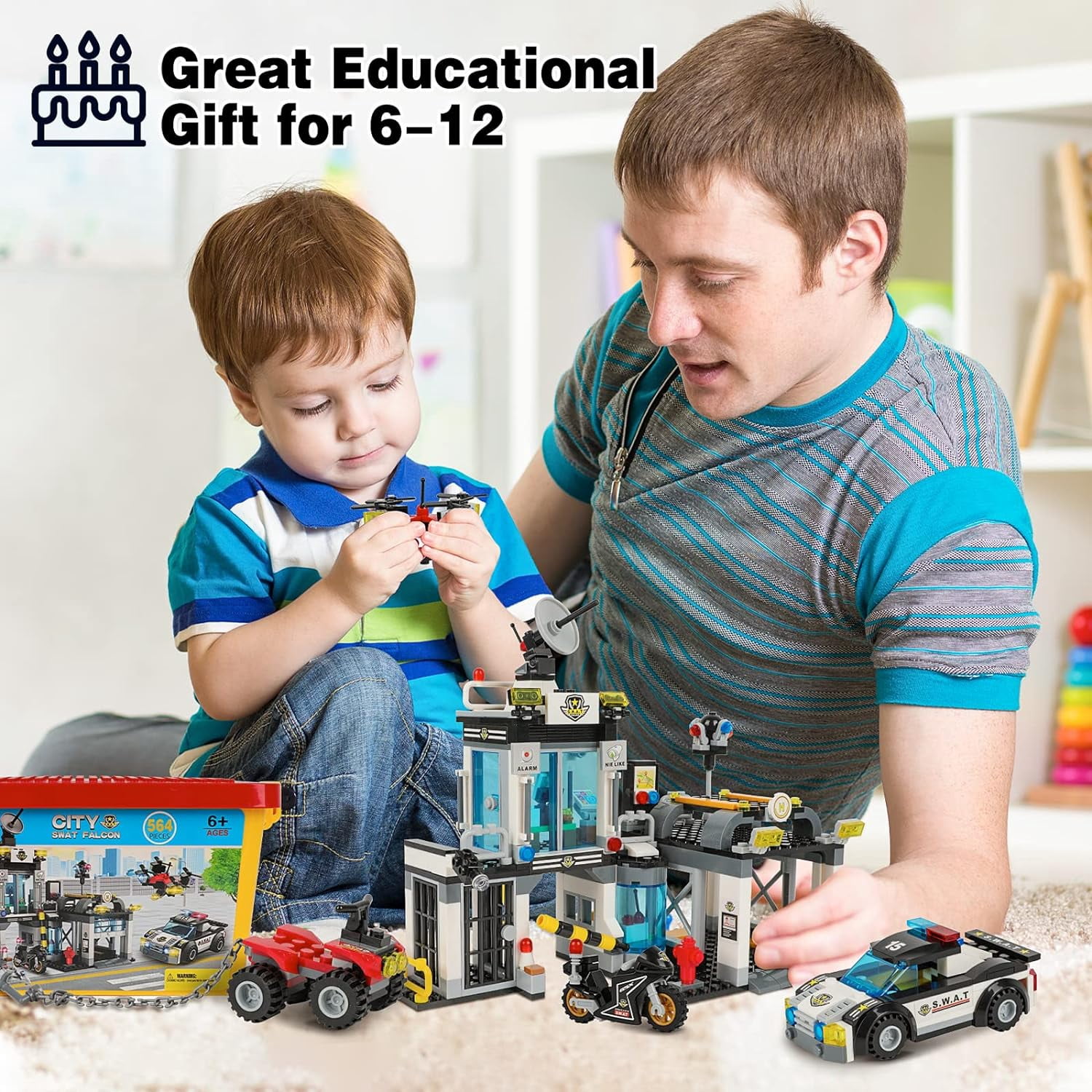 EP EXERCISE N PLAY Building Toy Set City Police Station 564 Pieces Command Center with Police Car Black