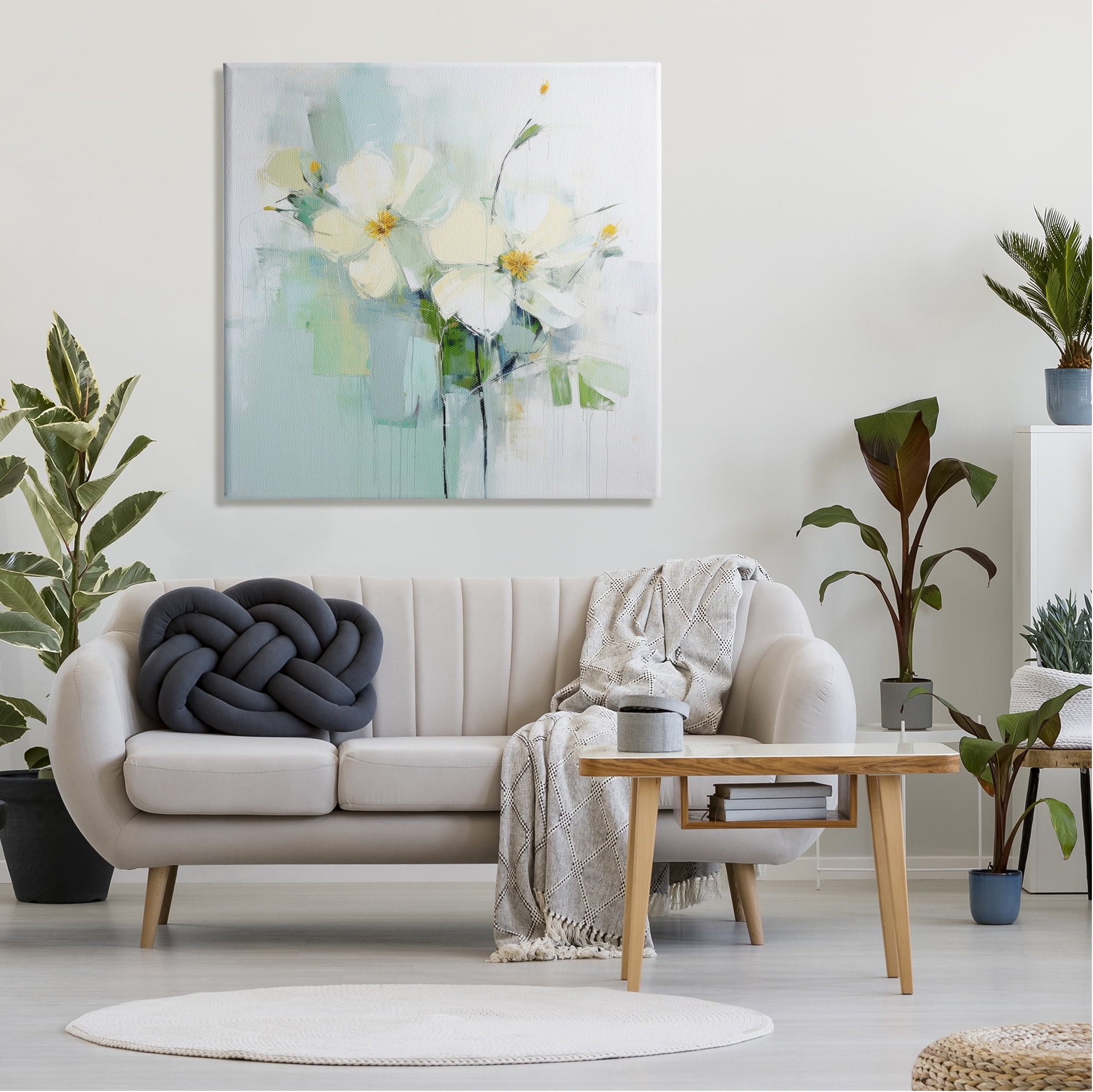 Stupell Industries Abstract White Flowers Abstract Painting Gallery Wrapped Canvas Art Print Wall Art, 36 x 36