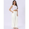 thumbnail image 3 of DARING DIVA Women's Linen Flowy Palazzo Trousers with Pockets S White, 3 of 6