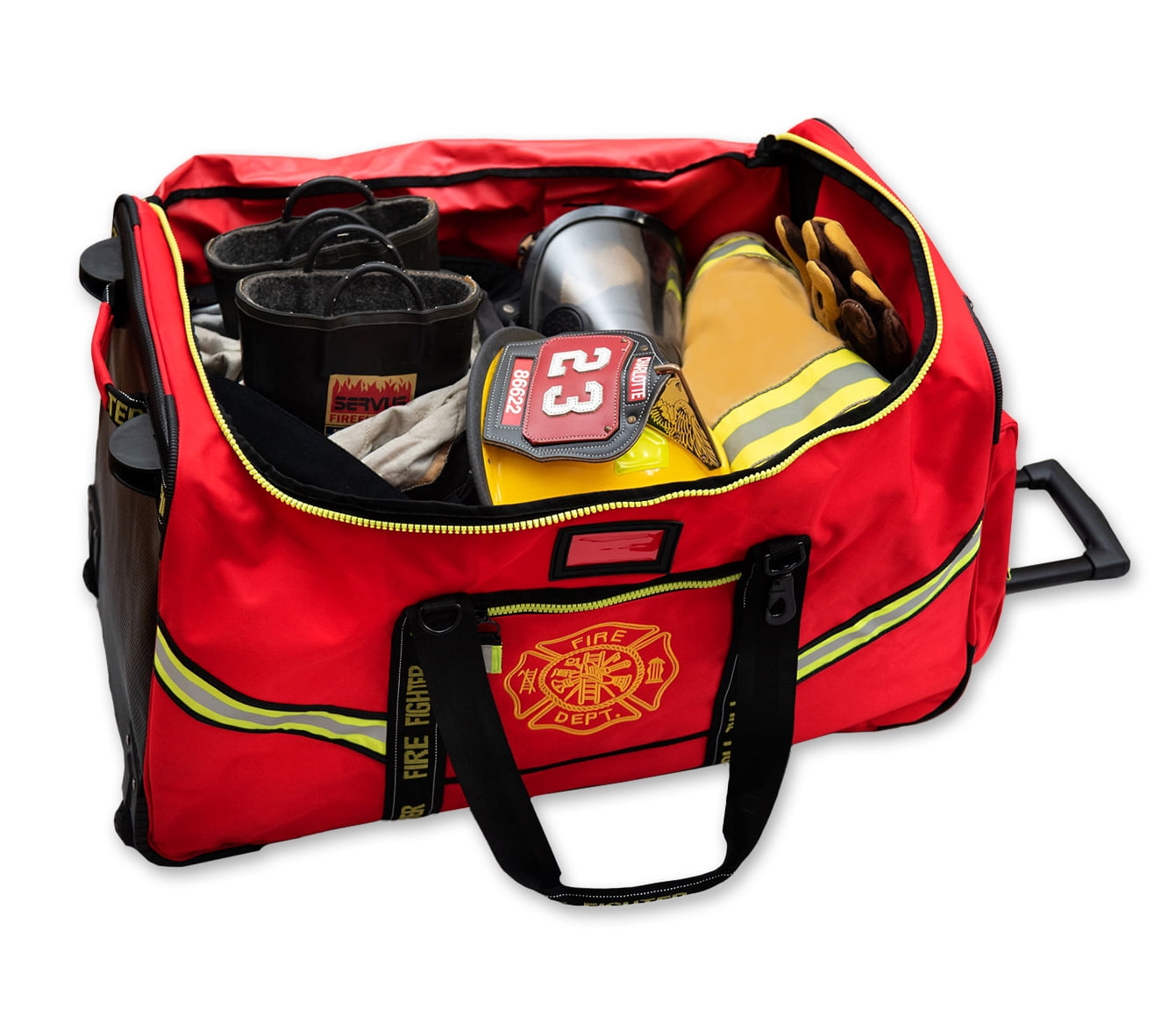 Lightning X Premium Rolling Firefighter Turnout Bunker Gear Bag w/ Wheels, Retractable Handle, Fully Molded