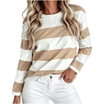 thumbnail image 2 of Bzdzmqm Womens Long Sleeve Striped Pullover Tops Casual Crew Neck Sweaters Fall Winter Loose Fit Knit Tees for Daily Work Office Outfits, Khaki M, 2 of 5