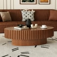 thumbnail image 4 of 43.3" Oval Coffee Table with Handcrafted Relief, Sturdy Pedestal Wooden Olive-Shaped Tea Table, Circle Fluted Drum Coffee Table for Apartment Living Room, Natural, 4 of 7