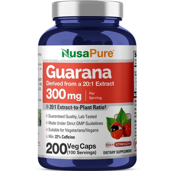 NusaPure Guarana Capsules, 300 mg, 200 Veg Capsules (Non-GMO, Vegan)