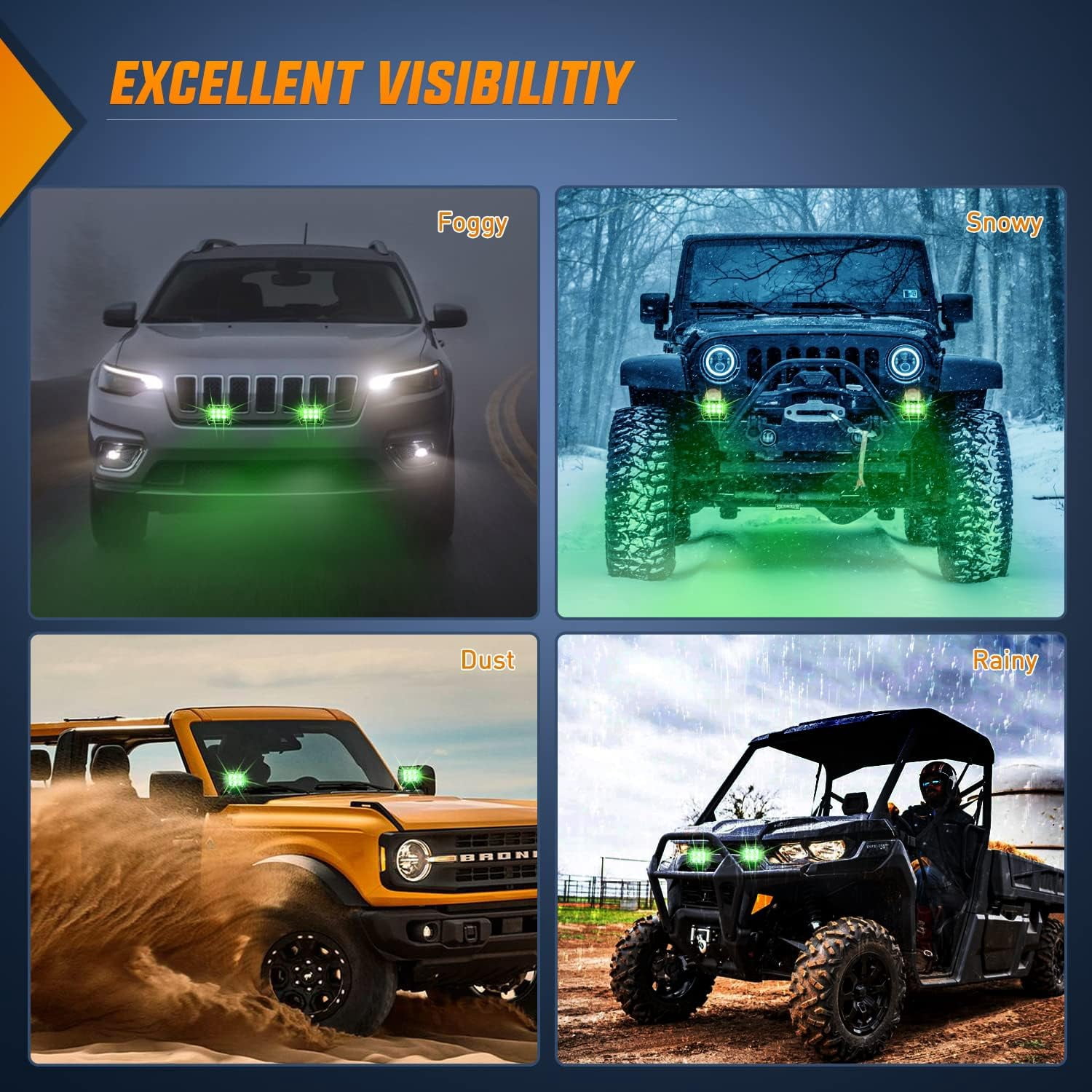 Nilight 4" Green Fog Light fits Trucks Cars Motorcycles SUVs ATVs Boats 18W 875 Lumen 2 Pieces
