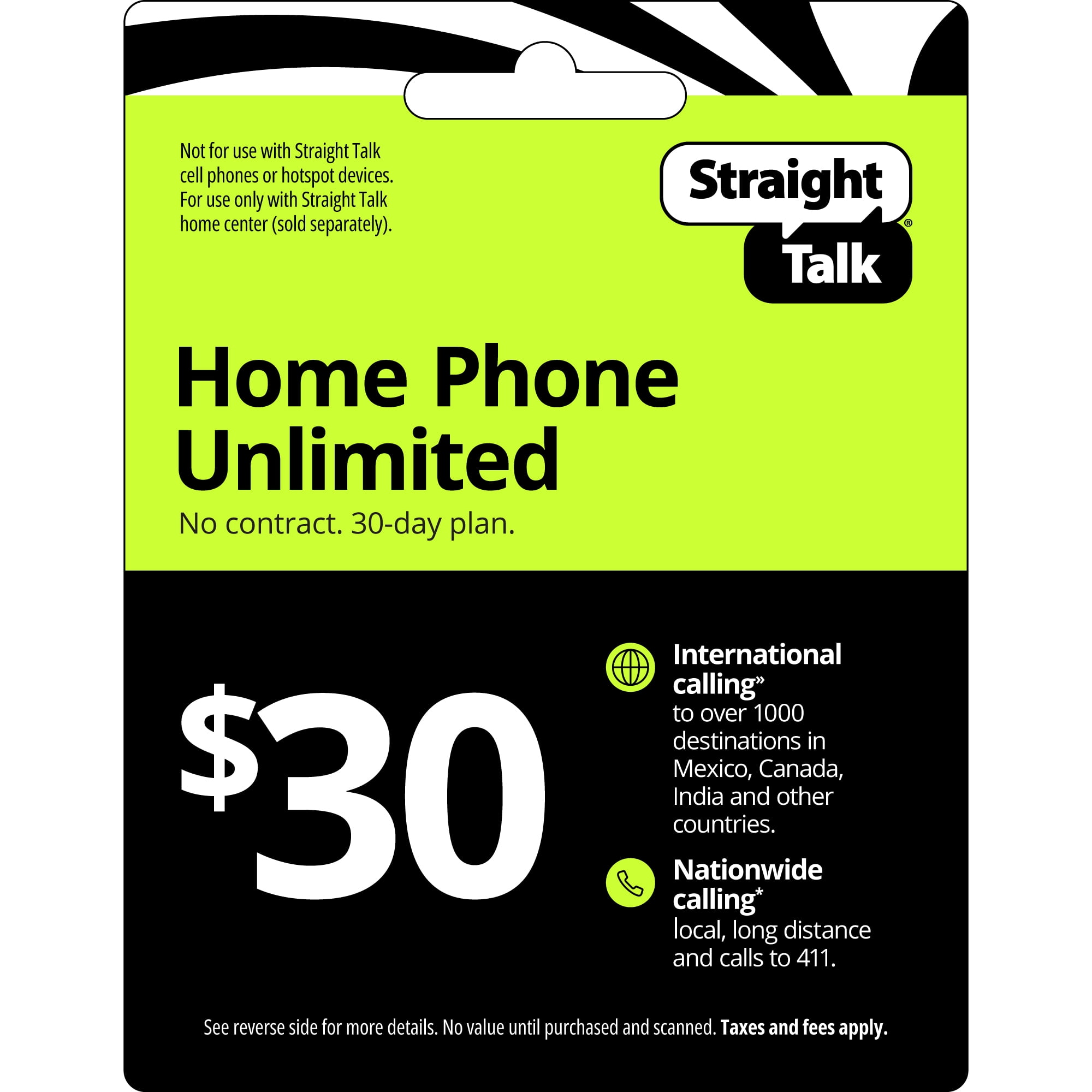 Straight Talk $30 Home Phone Unlimited International 30-Day Plan Direct Top Up