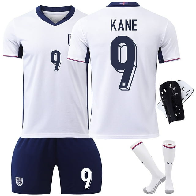 Maillot de Soccer Final 2024 Angleterre Harry Kane 9 avec Chaussettes et Équipement de Protection 3TG