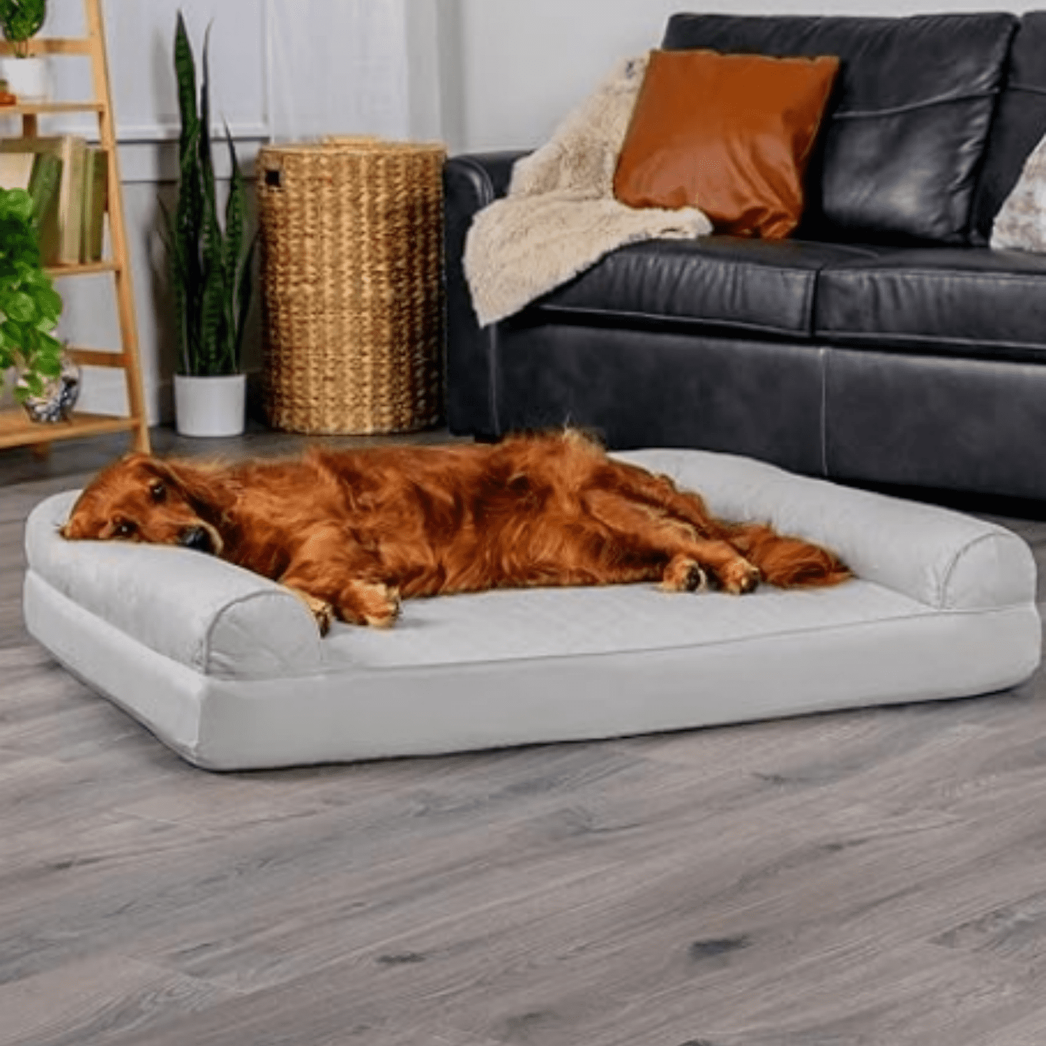Furhaven Orthopedic Dog Bed for Large Dogs w/ Removable Bolsters & Washable Cover, For Dogs Up to 95 lbs - Quilted Sofa - Silver Gray, Jumbo/XL
