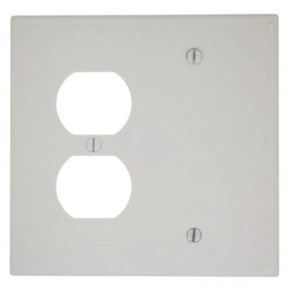 Leviton 80508-W 2-Gang 1-Duplex 1-Blank Device Combination Wallplate, Box Mount, Midway Size, White