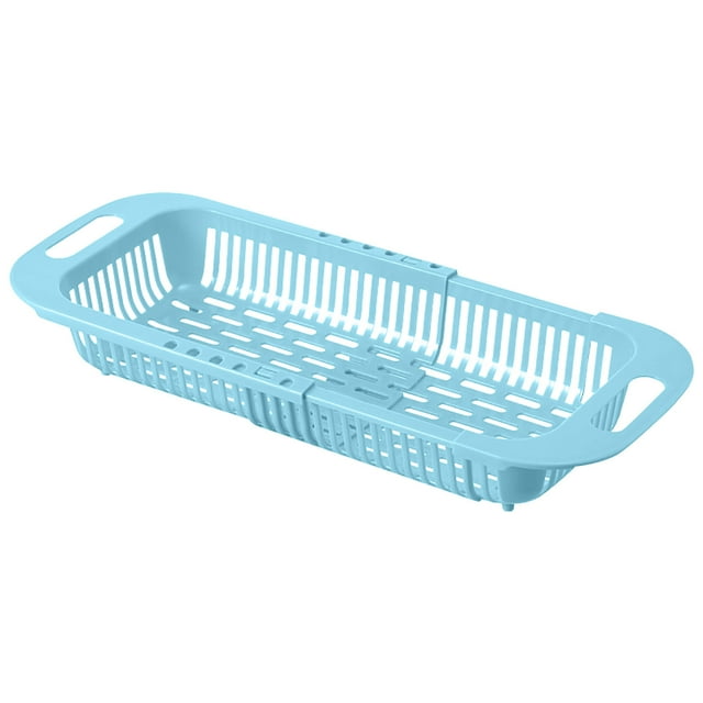 Oleegame 1PC Shower Soap Dish With Hook Household Retractable Vegetable Sink Drain Basket Kitchen Sink Drain Rack Blue