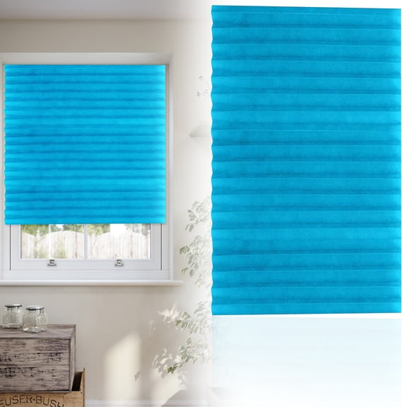 No Tools Original Room Darkening Pleated Paper Shade Gray, Roller Shades for Indoor Windows, Blackout Window Cover, Blackout Window Cover Blue,70.87X23.62 Inch
