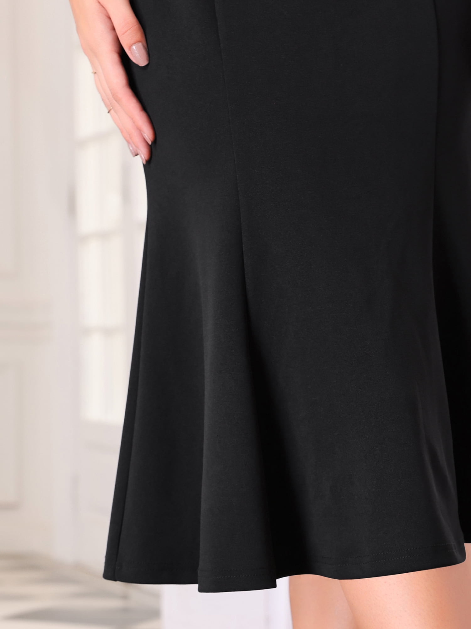 DARING DIVA Women Fishtail High Waist Belted Work Midi Mermaid Skirts L Black