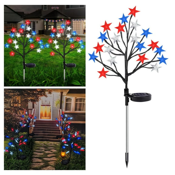 4th Of july Decorations Americans Independence Day Red White Blue Five-pointed Star Tree Branch Lights Lawns Garden Festive Atmospheres Decorative Light String Clearance Under 10$!