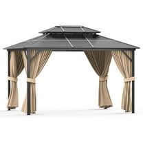 Outdoor Patio Gazebo Canopy Tent - 13x10ft, Aluminum Alloy Pc Solar Panel, Double Roof, Suitable for Lawn, Garden, Backyard, and Deck, Khaki Top