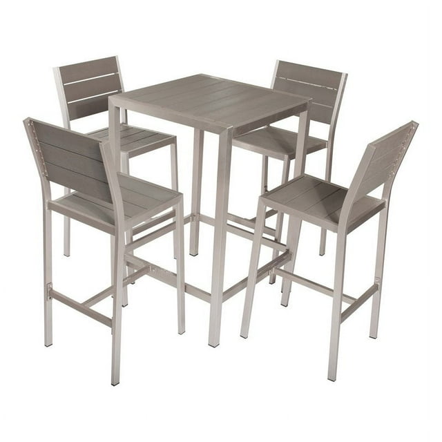 Pangea Home Breeze 5-piece Modern Aluminum Frame Patio Bar Set in Gray