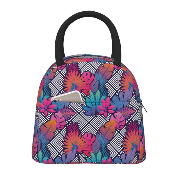 Easygdp Tropical Leaves Bolsa de Almuerzo Insulada Grande, Forro de Aluminio, Diseño Espacioso, a Prueba de Fugas, Ideal para Trabajo, Picnics, Viajes y Actividades al Aire Libre
