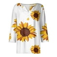 thumbnail image 4 of Women's Casual Sunflower Print Henley Shirt 3/4 Sleeve V Neck Button Down Blouse Loose Fit Tops for Spring Summer, 4 of 5