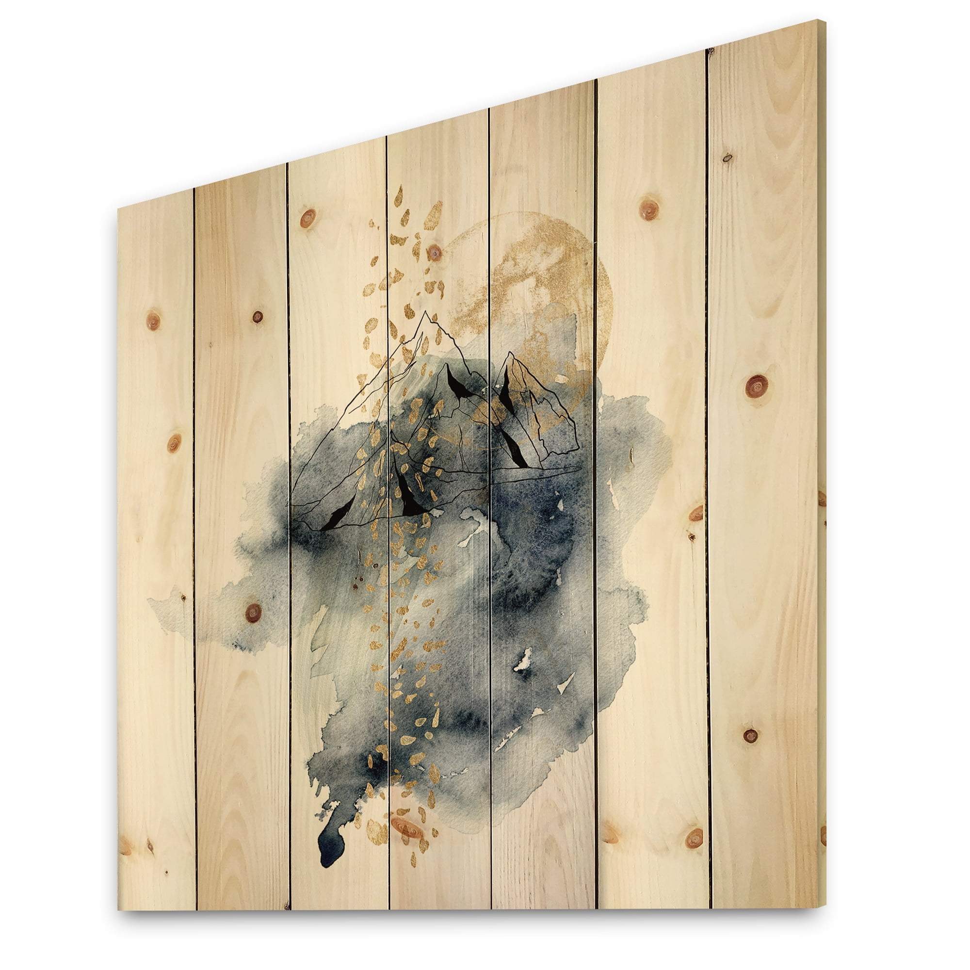 Designart 'Minimalistic Landscape of Moon With Mountains' Modern Print on Natural Pine Wood