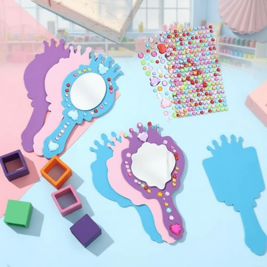 12 Pack DIY Princess Foam Mirror Craft Kits for Girls - Unbreakable Party Favors, Birthday Decorations, Kids Crafts in Stylish Purple and Pink