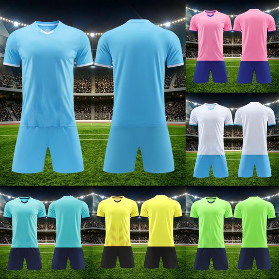 Boys Athletic Wear Ndbuld Children's Short Sleeve Top With Elastic Waist Shorts Sportswear And Soccer Set For Middle And Big Kids Blue XS