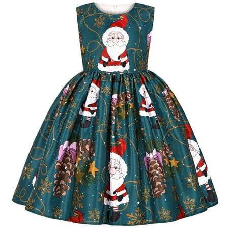 

Lindreshi Baby Girl Clothes Clearance Girls Baby Christmas Cosplay Long Skirt Santa Claus Print Princess Bowknot Performance Dress Skirt Christmas Dress
