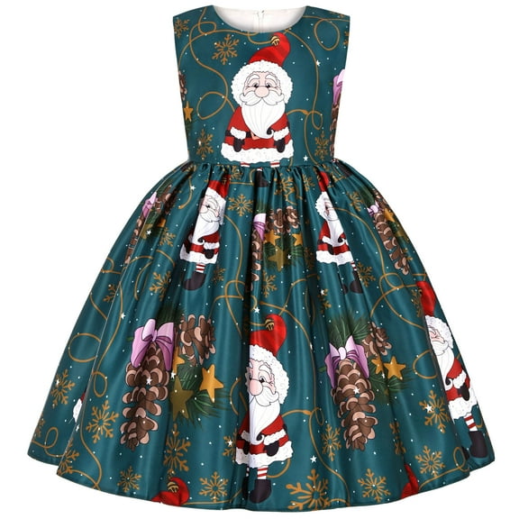 Fesfesfes Girls Baby Cosplay Sets Long Skirt Santa Claus Print Princess Bowknot Performance Dress Skirt Christmas Dress Spring Saving