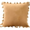 thumbnail image 2 of Nvzi Velvet Soft Solid Decorative Throw Pillow Cover with Tassels Boho Accent Cushion Case for Couch Bedroom Car Khaki 18''x18'', 2 of 5