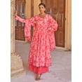thumbnail image 4 of Janasya Indian Women's Peach Georgette Floral Print Kurta with Flared Palazzo and Dupatta, 4 of 7