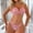 Pink_r, variant on JSGEK Women Halter Neck Crisscross Strappy Sheer Mesh 2 Piece Set Crop Top and Thong with Matching Stockings Lingerie Set White L