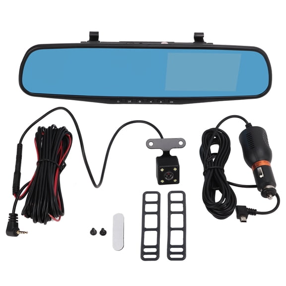 Powkky 4.3in 1080P Mirror Dash Cam Rearview Mirror Camera Dual Driving Recorder Parking Monitor Loop Recording Backup Camera