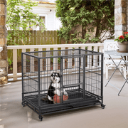Easyfashion 43 inch Heavy Duty Metal Rolling Dog Cage Kennel,Black