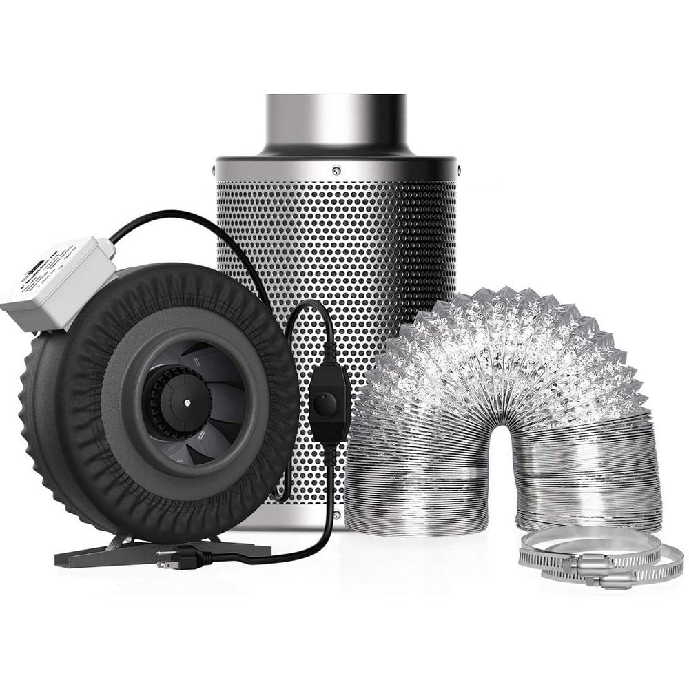 6 Inch 440CFM Inline Duct Fan with Air Carbon Filter Odor Control Scrubber and 8 Feet Aluminum