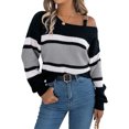 thumbnail image 3 of JUUNthy Womens Off Shoulder Sweater, Long Sleeve Pullover Casual Striped Knit Fashion Tops for Fall Daily Wear Army Green XL, 3 of 14