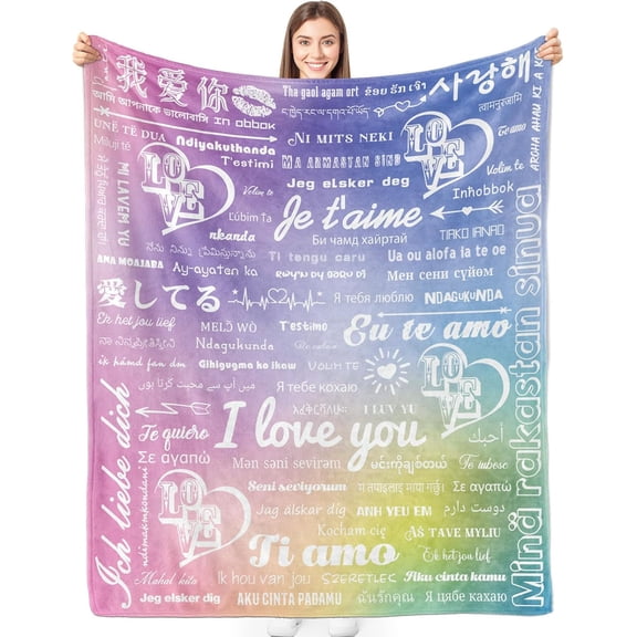 I Love You 100 Languages Blanket I Love You Gifts for Her Teal Throw Blanket for Girlfriend Birthday Gifts for Wife Love Blanket from Boyfriend Anniversary Valentine's Day Gifts 50×60 inch