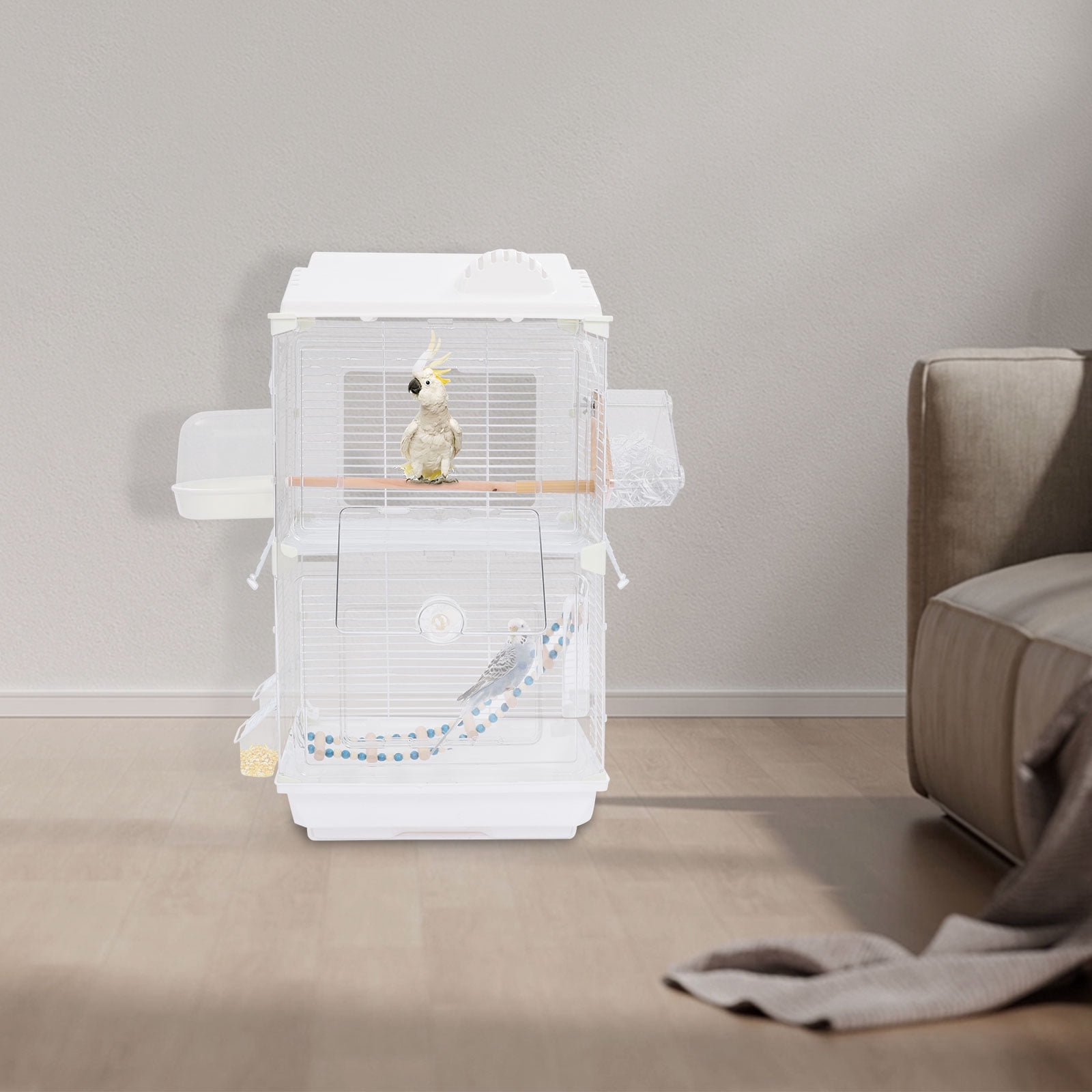 LiHUiee 40*28*71cm White Bird Cage 2-Tier Bird Cage Free Standing Parakeets Cage for Various Bird Species