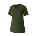 thumbnail image 4 of WTOBBY Women's Short Sleeve Solid Color Scrubs Set with Pockets, V-Neck Top and Pants, 2-Piece Nursing Uniform, Medical Workwear for Caregivers,Army Green L, 4 of 5