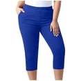 thumbnail image 4 of Plus Size Capri Leggings for Women Stretch Knee Length Pull On Capris Elastic Waist Casual Slim Fit Workout Pants Blue 2XL, 4 of 7