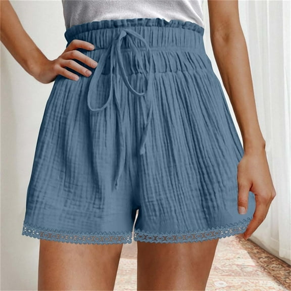 Women's Loose Solid Color Shorts Thin Casual Shorts Sports Wearable Shorts Elastic Waist Blue XXL