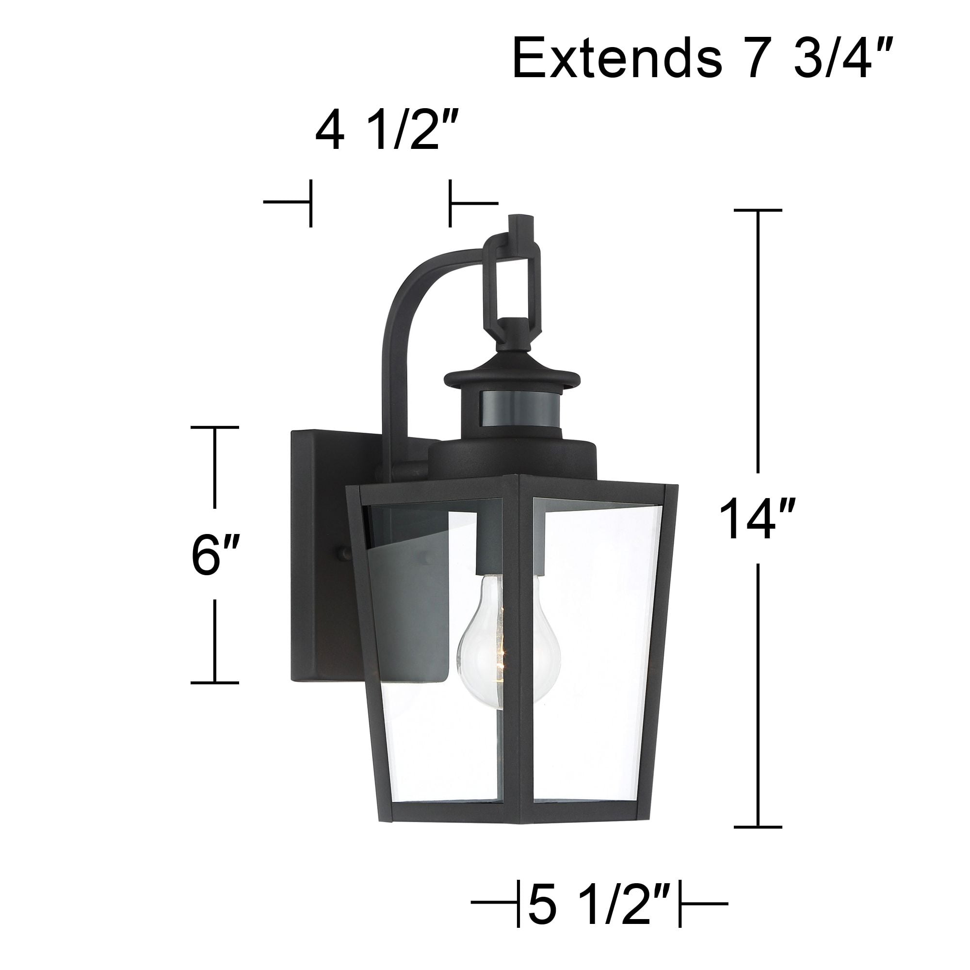 Possini Euro Design Ackerly Modern Outdoor Wall Light Fixture Textured Black Dusk to Dawn Motion Sensor 14" Clear Glass for Post Exterior Barn Deck