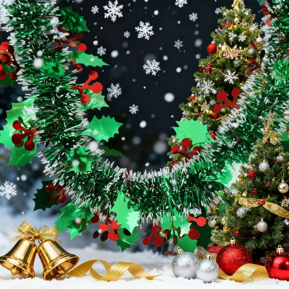 Christmas Decorations Green Tinsel Garland for Christmas Tree Decorations 6.56ft Metallic Twist Garland Shiny Hanging Christmas Ornaments for Home Indoor Outdoor Party Supplies Decor