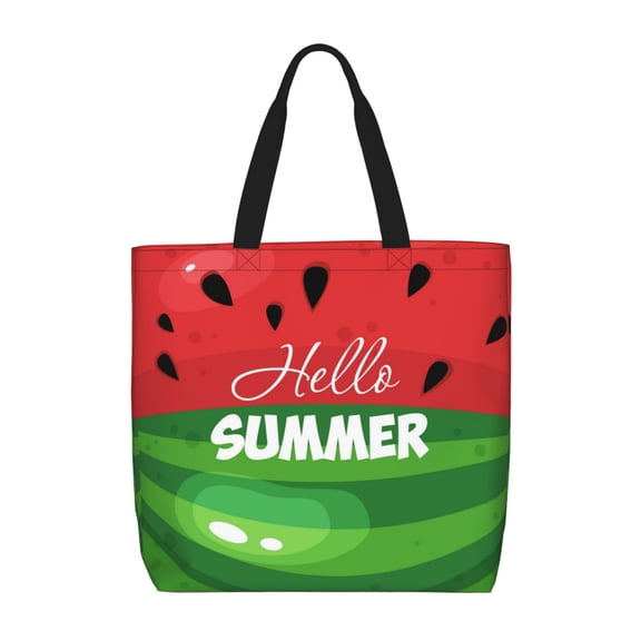 Pofeuu Watermelon Hello Summer Print Tote Bag for Women,Hobo HandBags with Zipper,Large Capacity Casual Shoulder Handbags with Inner Pockets