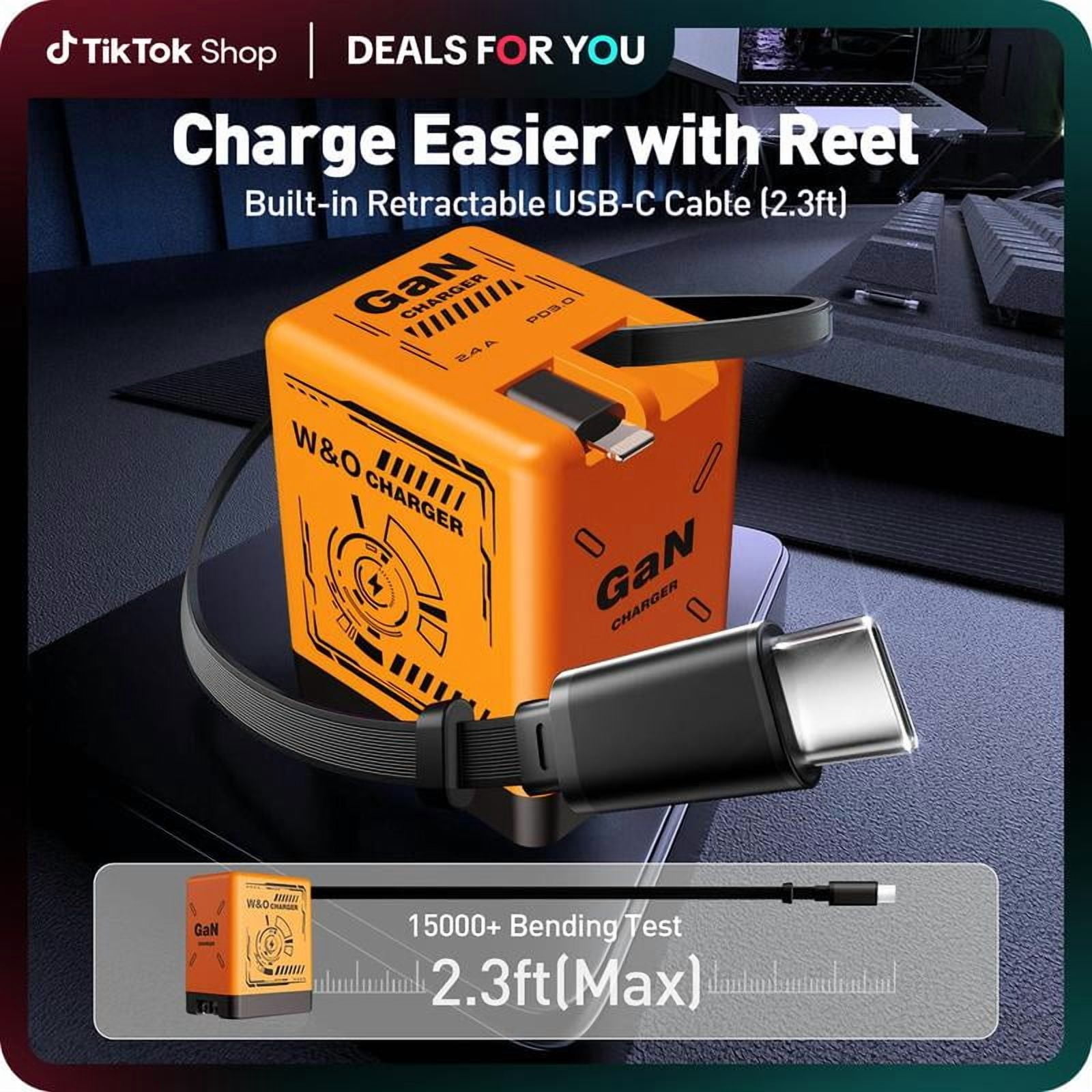 W&O 2-in-1 GaN  Compatible with 120W Fast Charger with Retractable Type-C and ligtning Cable | Portable Adapter for iPhone 16, iPad, MacBook,  Multi-Device Fast Charging, Folding Charing