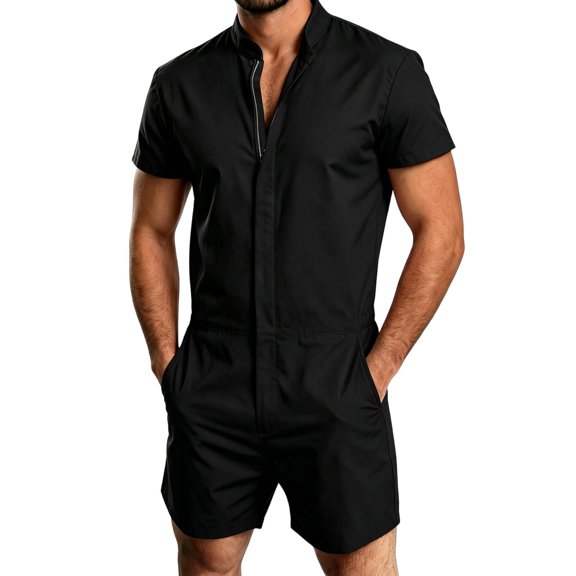 XIAOCHA Stand Collar Romper for Women Hidden Zipper Front Short Sleeve Casual Short Jumpsuit
