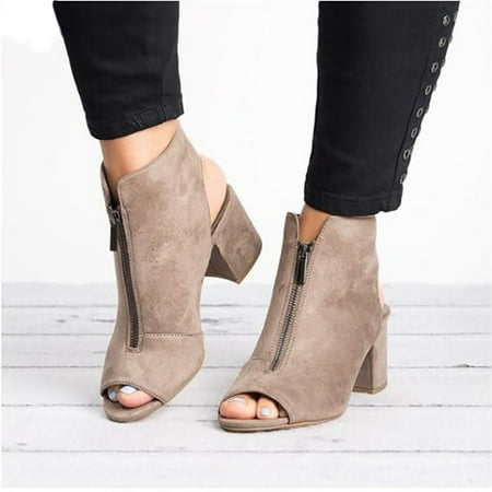 

Women s Solid Color Front Fish Mouth Thick Heel Sandals High Heels Shoes
