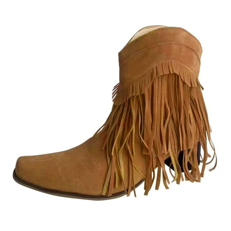 

Boots for Women Clearance Deals! Verugu Western Cowboy Low Heel Comfort Bootie Ankle Boots for Women Women s Vintage Tassels Up Short Boots Midheel Boots Yellow 41