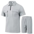 thumbnail image 3 of Bcfgryg Men's Casual Fashion Short Sleeve Set With Half Zip Collar Stylish Summertime Outfit For Men Men’s 2-Piece Sets, 3 of 3