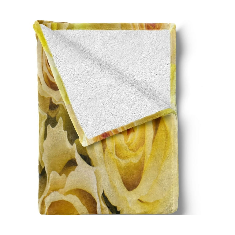 Rose Soft Flannel Fleece Blanket Bridal Flourish Yellow Roses with Wavy Petals Feminine Romantic Close up View Cozy Plush for Indoor and Outdoor Use 50 x 60