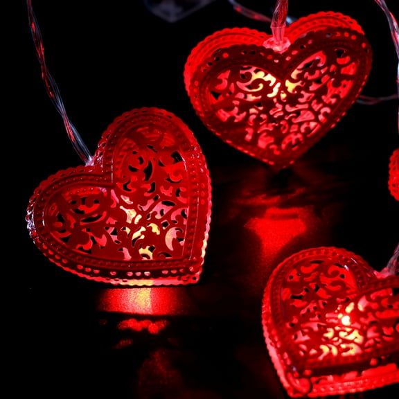 Augper Clearance Valentine's Decorative Lights String, Type 1.65M Red Iron Lights LED Battery Lights Love 10 LED Light 50 Count Christmas Lights Green Wire
