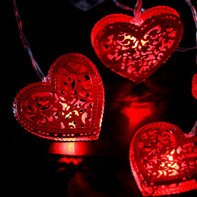 Fiudx Artículos en oferta con ofertas flash Luces decorativas de hierro rojo, 10 LED, tipo batería, 1,65 m