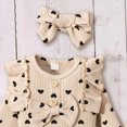 thumbnail image 6 of NOLDARES Infant Baby Girls Outfit Sets Ruffle Long Sleeves Romper Tops Bowknot Pants with Headband 3pcs Baby Girls Pant Sets,Khaki,3-6 M, 6 of 6